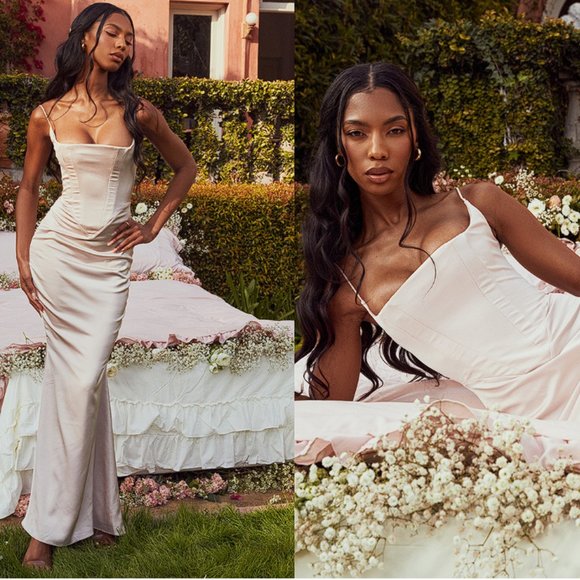 HOUSE OF CB 'Olivette' Crystal Satin Corset Maxi Dress NWOT
